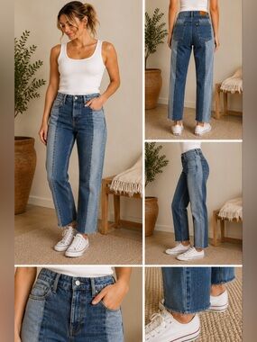 BDG Jessie Two Tone Straight Leg Jeans W25 Raw Hem Urban Outfitters